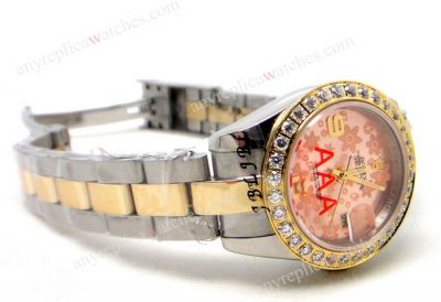Replica ROLEX Datejust 2-Tone Pink Flower Diamond Ladies Watch